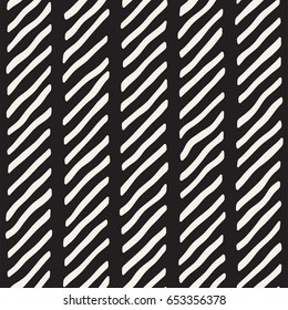 Decorative hand drawn lines seamless pattern. Endless ornament with black ink strokes doodles. Freehand painted stylish background.