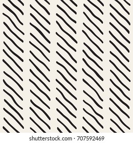 Decorative hand drawn lines seamless pattern. Endless ornament with black ink strokes doodles. Freehand painted stylish background.