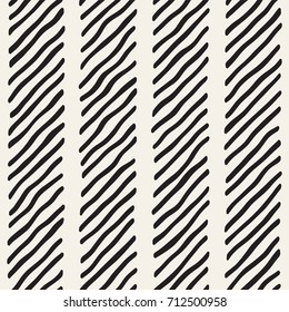 Decorative hand drawn lines seamless pattern. Endless ornament with black ink strokes doodles. Freehand painted stylish background.