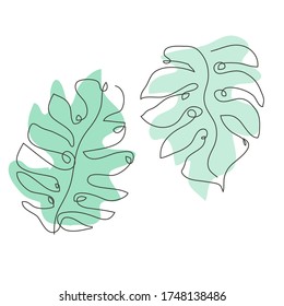 Decorative hand drawn monstera leaf, design element. Can be used for cards, invitations, banners, posters, print design. Continuous line art style
