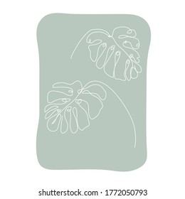 Decorative hand drawn monstera leaves, design element. Can be used for cards, invitations, banners, posters, print design. Continuous line art style