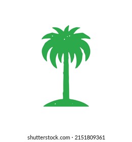 Decorative hand drawn palm tree on island minimalist emblem of summer travel vacation grunge texture design vector illustration. Natural tropical coconut wood with leaves and straight trunk isolated