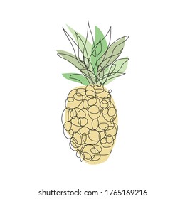 Decorative hand drawn pineapple fruit, design element. Can be used for cards, invitations, banners, posters, print design. Continuous line art style. Fruit, food theme