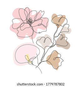 Decorative hand drawn poppy, calla, gingko, design elements. Can be used for cards, invitations, banners, posters, print design. Continuous line art style