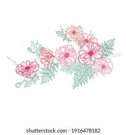 Decorative hand drawn poppy flowers, design elements. Can be used for cards, invitations, banners, posters, print design. Floral background in line art style