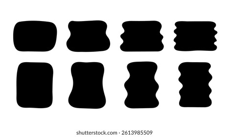 Decorative hand drawn rectangle wave frames for note, text box set. Abstract black shape. Graphic elements in trendy minimalist style. Doodle curve frame, template. Vector isolated illustration