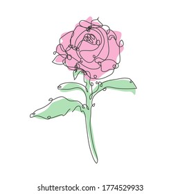 Dekorative handgezeichnete Rosenblume, Design-Element. Kann für Karten, Einladungen, Banner, Poster, Print-Design verwendet werden. Kunststil mit kontinuierlicher Linie
