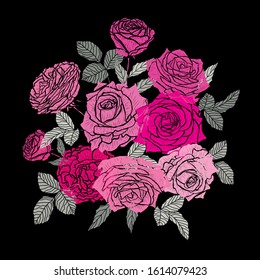 Decorative hand drawn rose  flowers, design elements. Can be used for cards, invitations, banners, posters, print design. Floral background in line art style