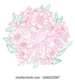 Decorative hand drawn sakura, cherry blossom  flowers, design elements. Can be used for cards, invitations, banners, posters, print design. Floral background in line art style