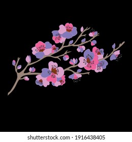 Decorative hand drawn sakura cherry blossom  flowers, design elements. Can be used for cards, invitations, banners, posters, print design. Floral background in line art style