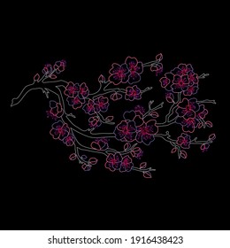 Decorative hand drawn sakura cherry blossom  flowers, design elements. Can be used for cards, invitations, banners, posters, print design. Floral background in line art style