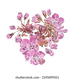 Decorative hand drawn sakura, cherry blossom flowers, design elements. Can be used for cards, invitations, banners, posters, print design. Floral background