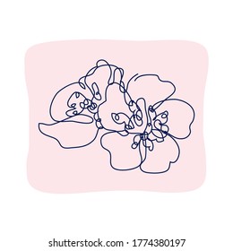 Decorative hand drawn sakura flower, design element. Can be used for cards, invitations, banners, posters, print design. Continuous line art style