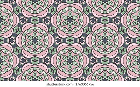 Decorative hand drawn seamless pattern. Abstract colorful floral geometric background, doodle artistic pattern. Tribal ethnic arabic, indian ornament. Textile fabric or paper print