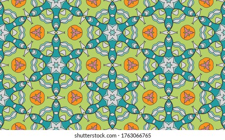 Decorative hand drawn seamless pattern. Abstract colorful floral geometric background, doodle artistic pattern. Tribal ethnic arabic, indian ornament. Textile fabric or paper print