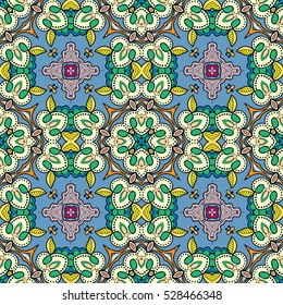 Decorative hand drawn seamless pattern. Colorful abstract stylized floral doodle background. Tribal ethnic ornate decoration. Arabic, indian, turkish ornament. Vector geometric repeating texture
