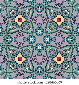 Decorative hand drawn seamless pattern. Colorful abstract stylized floral doodle background. Tribal ethnic ornate decoration. Arabic, indian, turkish ornament. Vector geometric repeating texture