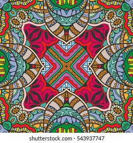 Decorative hand drawn seamless pattern. Colorful abstract stylized floral doodle background. Tribal ethnic ornate decoration. Arabic, indian, turkish ornament. Vector geometric repeating texture