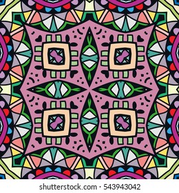 Decorative hand drawn seamless pattern. Colorful abstract stylized floral doodle background. Tribal ethnic ornate decoration. Arabic, indian, turkish ornament. Vector geometric repeating texture