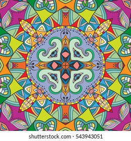 Decorative hand drawn seamless pattern. Colorful abstract stylized floral doodle background. Tribal ethnic ornate decoration. Arabic, indian, turkish ornament. Vector geometric repeating texture