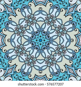 Decorative hand drawn seamless pattern. Colorful abstract art, stylized floral doodle background. Tribal ethnic ornate decoration. Arabic, indian, turkish ornament. Vector geometric repeating texture