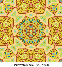 Decorative hand drawn seamless pattern. Colorful abstract art, stylized floral doodle background. Tribal ethnic ornate decoration. Arabic, indian, turkish ornament. Vector geometric repeating texture