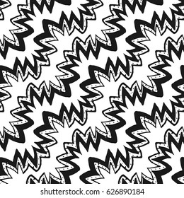 Decorative hand drawn seamless pattern. Endless ornament with black ink doodles on white backdrop. Hand painted stylish background for fabric, wrapping, packaging paper, wallpaper