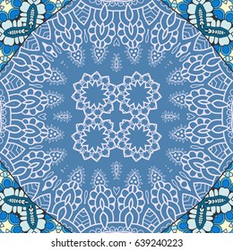 Decorative hand drawn seamless pattern. Colorful abstract art, stylized floral doodle background. Tribal ethnic ornate decoration. Arabic, indian, turkish ornament. Vector geometric repeating texture