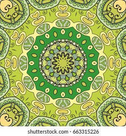 Decorative hand drawn seamless pattern. Colorful abstract art, stylized floral doodle background. Tribal ethnic ornate decoration. Arabic, indian, turkish ornament. Vector geometric repeating texture