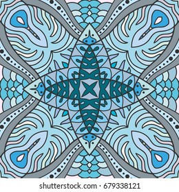 Decorative hand drawn seamless pattern. Colorful abstract art, stylized floral doodle background. Tribal ethnic ornate decoration. Arabic, indian, turkish ornament. Vector geometric repeating texture