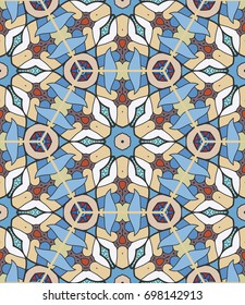 Decorative hand drawn seamless pattern. Colorful abstract art, stylized floral doodle background. Tribal ethnic ornate decoration. Arabic, indian, turkish ornament. Vector geometric repeating texture