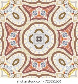 Decorative hand drawn seamless pattern. Colorful abstract art, stylized floral doodle background. Tribal ethnic ornate decoration. Arabic, indian, turkish ornament. Vector geometric repeating texture