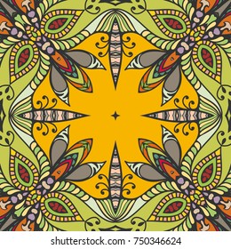 Decorative hand drawn seamless pattern. Colorful abstract art, stylized floral doodle background. Tribal ethnic ornate decoration. Arabic, indian, turkish ornament. Vector geometric repeating texture