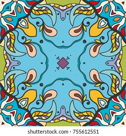 Decorative hand drawn seamless pattern. Colorful abstract art, stylized floral doodle background. Tribal ethnic ornate decoration. Arabic, indian, turkish ornament. Vector geometric repeating texture
