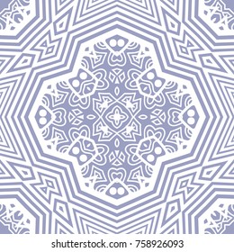 Decorative hand drawn seamless pattern. Colorful abstract art, stylized floral doodle background. Tribal ethnic ornate decoration. Arabic, indian, turkish ornament. Vector geometric repeating texture