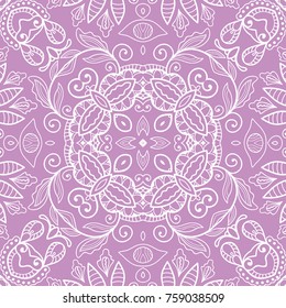 Decorative hand drawn seamless pattern. Colorful abstract art, stylized floral doodle background. Tribal ethnic ornate decoration. Arabic, indian, turkish ornament. Vector geometric repeating texture