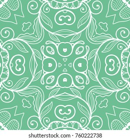 Decorative hand drawn seamless pattern. Colorful abstract art, stylized floral doodle background. Tribal ethnic ornate decoration. Arabic, indian, turkish ornament. Vector geometric repeating texture