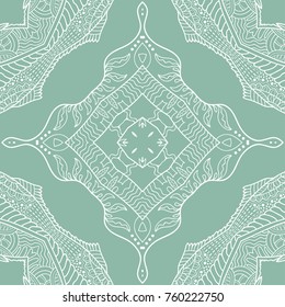 Decorative hand drawn seamless pattern. Colorful abstract art, stylized floral doodle background. Tribal ethnic ornate decoration. Arabic, indian, turkish ornament. Vector geometric repeating texture
