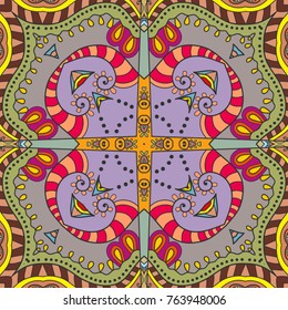 Decorative hand drawn seamless pattern. Colorful abstract art, stylized floral doodle background. Tribal ethnic ornate decoration. Arabic, indian, turkish ornament. Vector geometric repeating texture