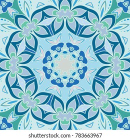 Decorative hand drawn seamless pattern. Colorful abstract art, stylized floral doodle background. Tribal ethnic ornate decoration. Arabic, indian, turkish ornament. Vector geometric repeating texture