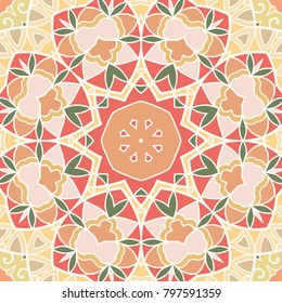 Decorative hand drawn seamless pattern. Colorful abstract art, stylized floral doodle background. Tribal ethnic ornate decoration. Arabic, indian, turkish ornament. Vector geometric repeating texture