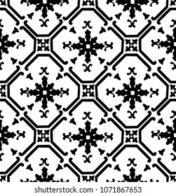 Decorative hand drawn seamless vector pattern. Ethnic style black and white minimalistic background. Abstract design. Textile, wallpaper, wrapping paper, album cover