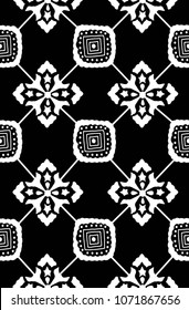 Decorative hand drawn seamless vector pattern. Ethnic style black and white minimalistic background. Abstract design. Textile, wallpaper, wrapping paper, album cover