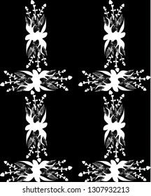 Decorative hand drawn seamless vector pattern.  Ethnic style black and white minimalistic background. Abstract floral design. - Vector graphics