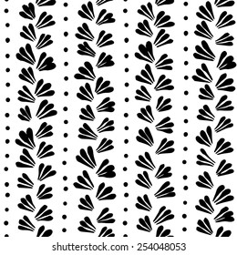 Decorative hand drawn seamless vector pattern. Simple floral element rows made of brushstrokes and dots. Ethnic style background. 