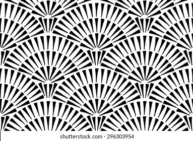 Decorative hand drawn seamless vector pattern. Simple sketchy triangles arranged in semi-circles. Ethnic style black and white minimalistic background.