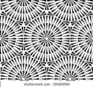 Decorative hand drawn seamless vector pattern. Simple hand drawn sketchy triangles arranged in circles. Ethnic style black and white background.