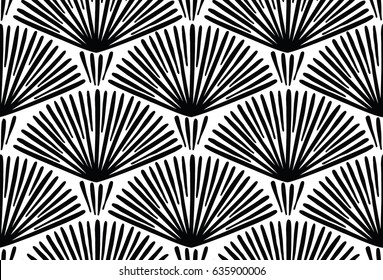 Decorative hand drawn seamless vector pattern. Simple sketchy lines arranged in semi-circles. Ethnic style black and white minimalistic background. Abstract floral design.
 