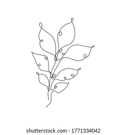 Decorative hand drawn  tree branch with leaves, design element. Can be used for cards, invitations, banners, posters, print design.Continuous line art style