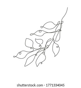 Decorative hand drawn  tree branch with leaves, design element. Can be used for cards, invitations, banners, posters, print design.Continuous line art style